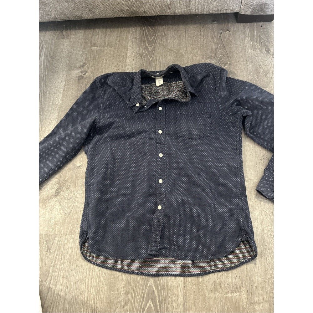 H&M Men's M Blue Polka Dot Long Sleeve Reg Fit Woven Button-Up Shirt
